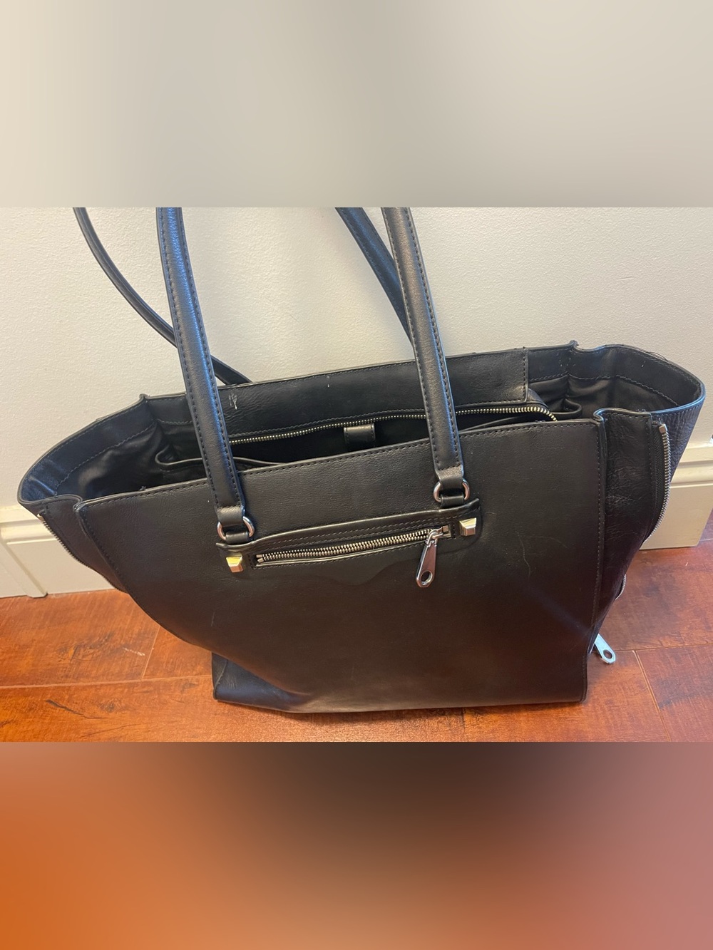 Rebecca Minkoff Black Women's Tote Bag with Front Zip Pocket